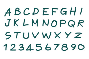 Hand Drawn Brush Ink ABC Upper Case Letters Set, Doodle Comic Font For Your Design.