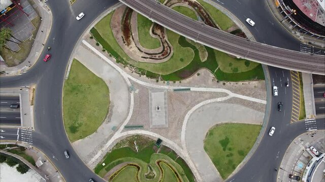 Roundabout "Ovalo Higuereta" located in the Surco district, takes aerial with drone in 2.7k