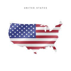 Waving flag map of the United States. Vector illustration