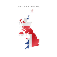 Waving flag map of the United Kingdom. Vector illustration
