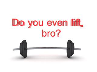 3D Character showing do you even lift bro text with weights