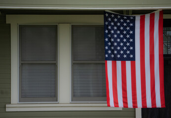 american flag on window