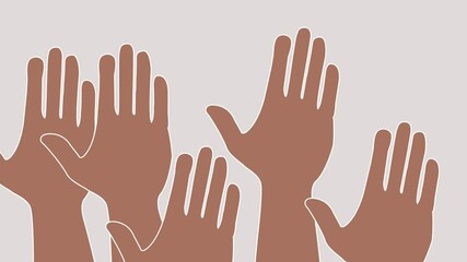 Close-up, man's spread fingers, palm, hand gesture, black silhouette on white background. Concept of protest art, struggle symbol, hope for help, fighting for rights