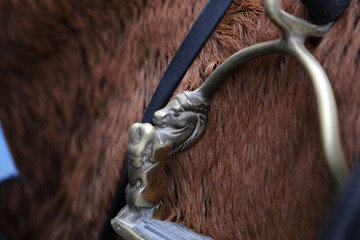 Steigbügel mit einem Steigenden Pferd, Detail von einem Pferdesattel 