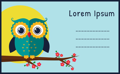Vector card with flat owl.