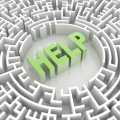 Help maze, challenge and risk metaphor; original 3d rendering