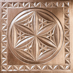 Decorated wood tile; copy space photo, for architecture and interior design projects