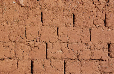 Texture of red brick wall, closeup