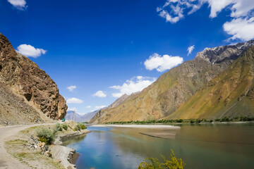 mountain lake and blue sky