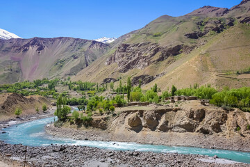 mountain landscape with blue sky and clouds