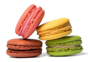 multicolored macaroons confectionery on a white background