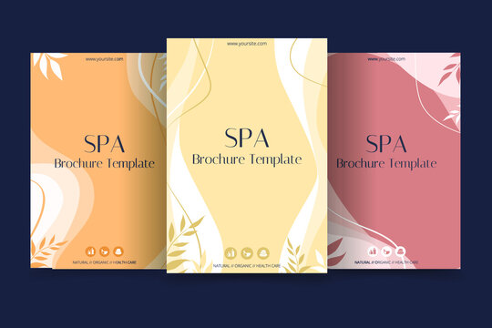 Minimalistic spa and healthcare design brochure. Flyer template with elements of medicine, spa, ayurveda, yoga and natural organic topics.