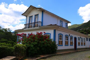 White colonial house in Ouro Preto, Minas Gerais, Brazil