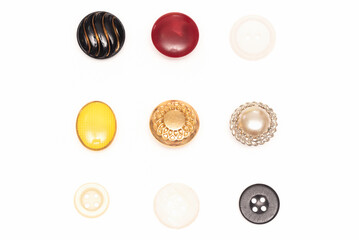 Old buttons collection isolated on the white background.