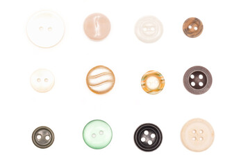 Old buttons collection isolated on the white background.