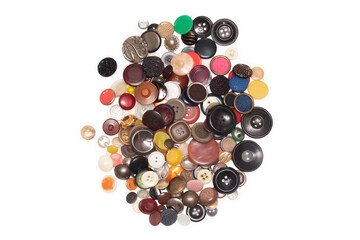 Heap of old buttons collection isolated on the white background.