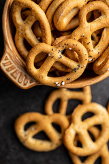 Crispy salted pretzels.