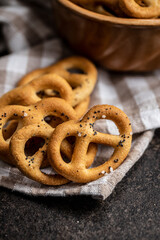 Crispy salted pretzels.