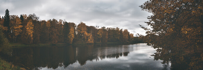 Autumn landscape during rainy day