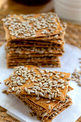 Healthy fresh baked crackers with sunflower seeds 