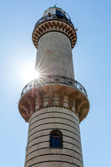 Lighthouse in Warnemünde, Germany. It has a height of 36.9 metres (121 ft) and was put into...