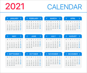 2021 Calendar - vector template graphic illustration - Monday to Sunday