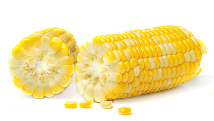 sweet and juicy corn on the cob on a white background