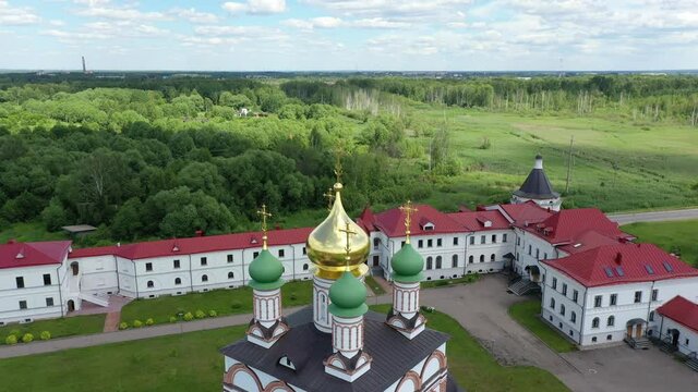 Nikolo-Solbinsky nunnery, Yaroslavl region, Pereslavl district, Solba market on a summer day. 