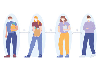 Fototapeta premium people keeping distance for infection risk and disease, wearing medical mask for prevent virus covid 19 coronavirus