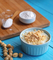 Homemade custard with hazelnut, Turkish muhallebi