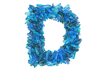 Letter D from plastic water bottles, 3D rendering