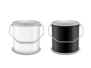 Equipment for painting. Black and white tin bucket Isolated on white background.