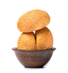 fresh buns with sesame on a white background