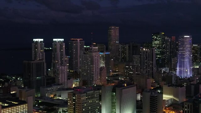 Night in Downtown Miami Drone aerial View 