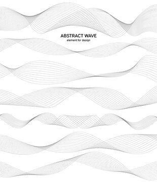 Abstract wave element for design. Digital frequency track equalizer. Stylized line art background. Vector illustration. Wave with lines created using blend tool. Curved wavy line, smooth stripe.