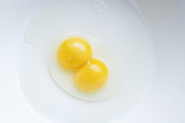 Double egg. Identical twins.. Two yolks in one chicken egg. 