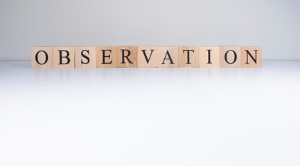 Obsation text from wooden cubes. Term related to scientific experiments.