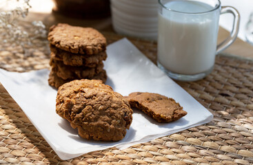 Chocolate cookies  with glass of milk