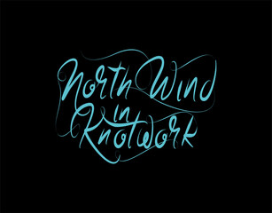 North Wind In Knotwork Lettering Text on Black background in vector illustration