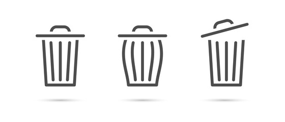 Set of trash cans on a light background.  Vector illustration.
