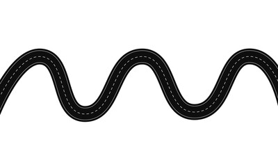 Curved road with white markings. Vector illustration