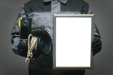 Best car audio specialist award template. Car audio specialist with blank diploma certificate and...