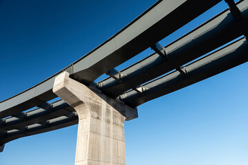 New modern road highway bridge overpass contruction site overhead view.