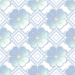 Fashion seamless pattern with plastic flowers made of cut paper. Flower in the style of a flowering tree. Japanese sakura. Graphic design. 3D illustration.