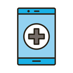 Obraz premium smartphone with medical cross symbol line and fill style