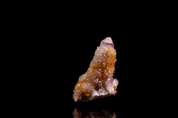 macro stone mineral cactus quartz amethyst on a black background