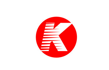 alphabet letter logo K icon for company and business. Simple icon design for corporate identity with line stripes and red circle