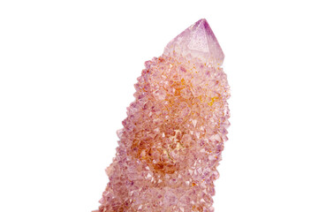 macro stone mineral cactus quartz amethyst on a white background