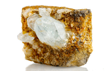 macro stone mineral quartz with galena on a white background