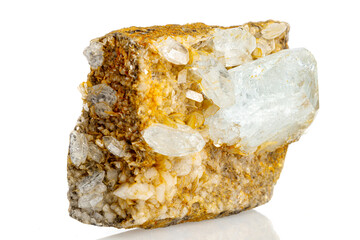 macro stone mineral quartz with galena on a white background